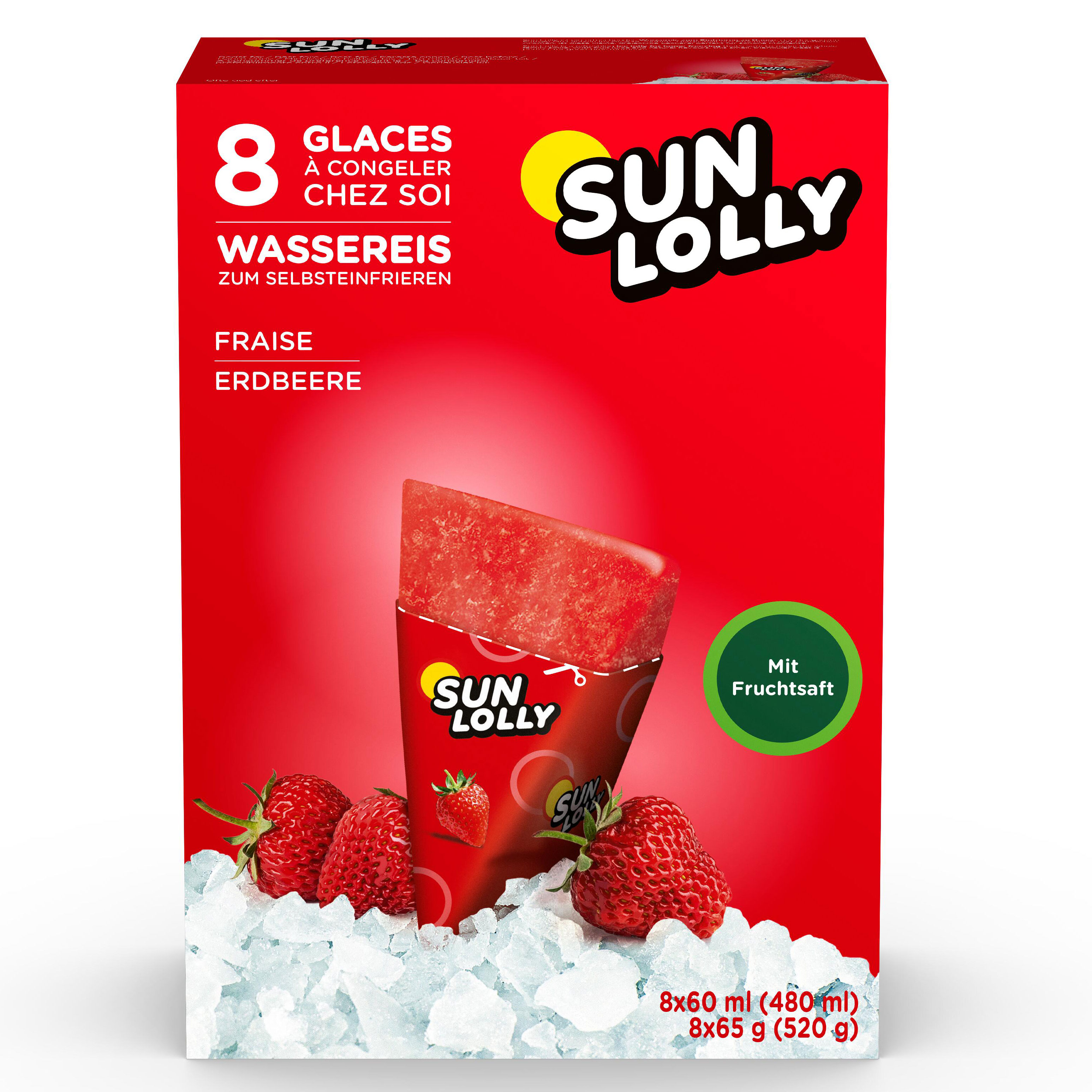 Sun Lolly Wassereis Erdbeere - Wassereis zum Selbsteinfrieren, 8 Stück